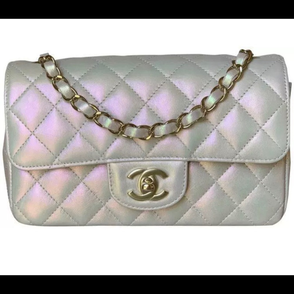 CHANEL Iridescent Leather Mini Rectangle Ivory Bag